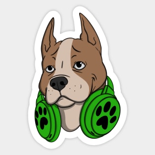 Pitbull Dog Green Headphones Sticker